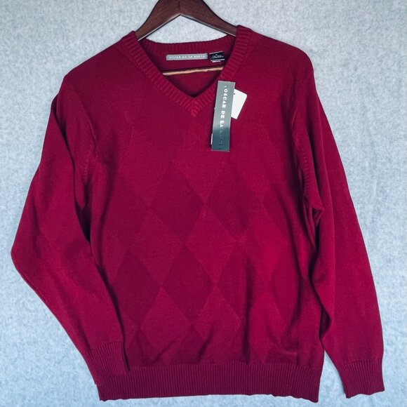 NWT Oscar de la Renta Men's V-Shaped Neck Sweater w/ Diamond or Argyle Pattern - Picture 1 of 8
